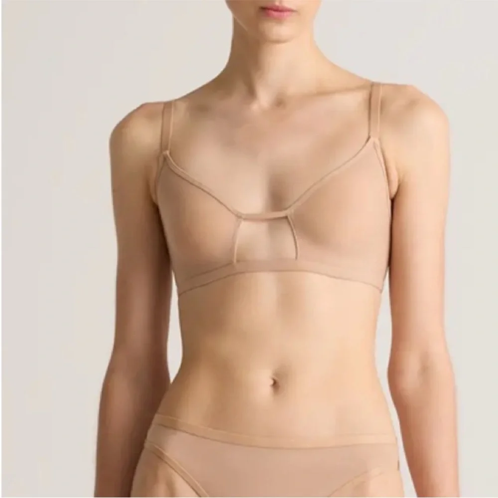 NWOT Quince Belgian Mesh Sheer Cutout Bralette in Sand Sz S - Picture 8 of 8